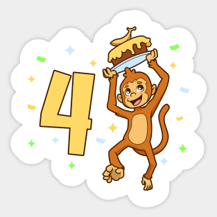 I am 4 with ape - kids birthday 4 years old Sticker